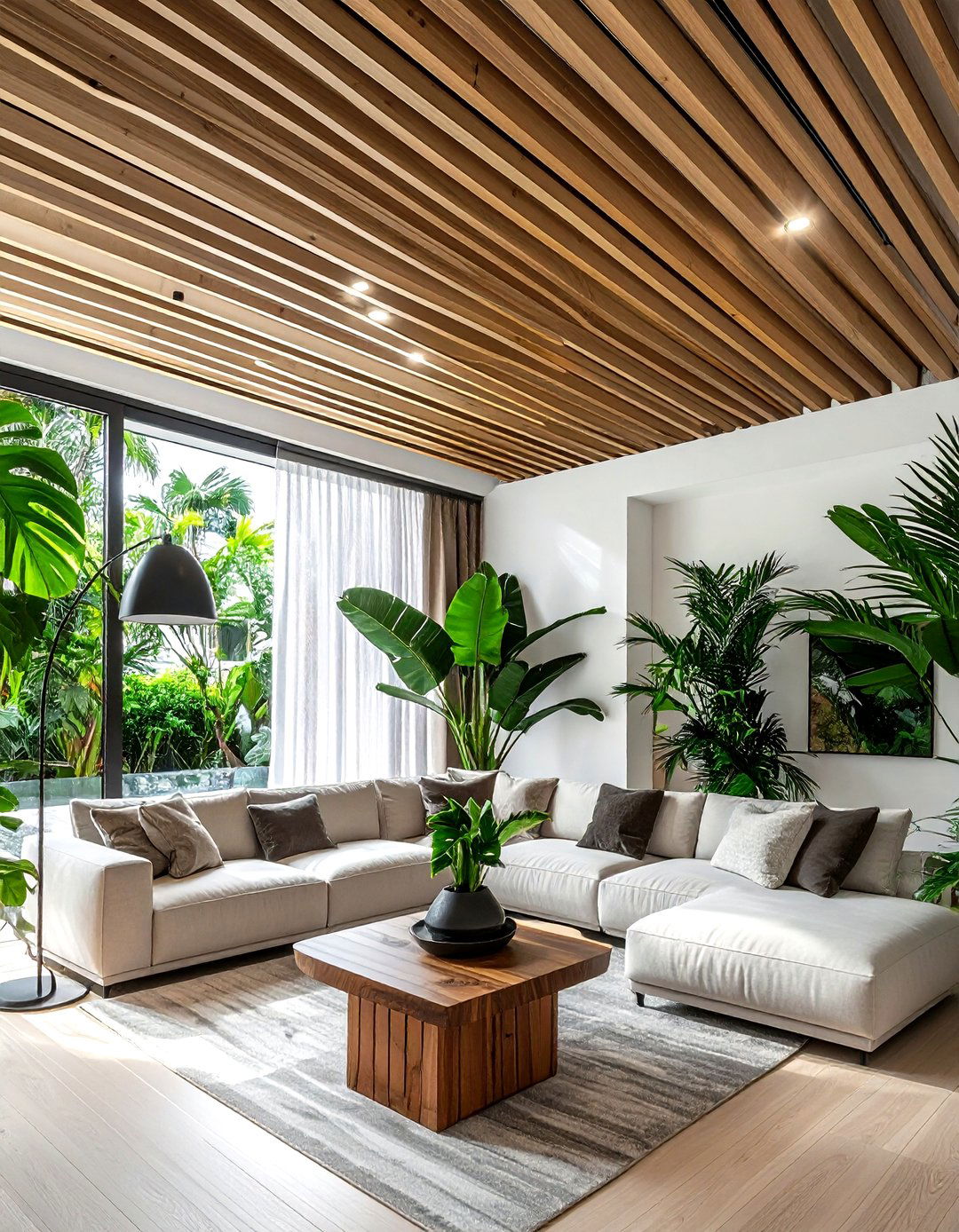 Wood slat ceiling - 30 jungle decor ideas