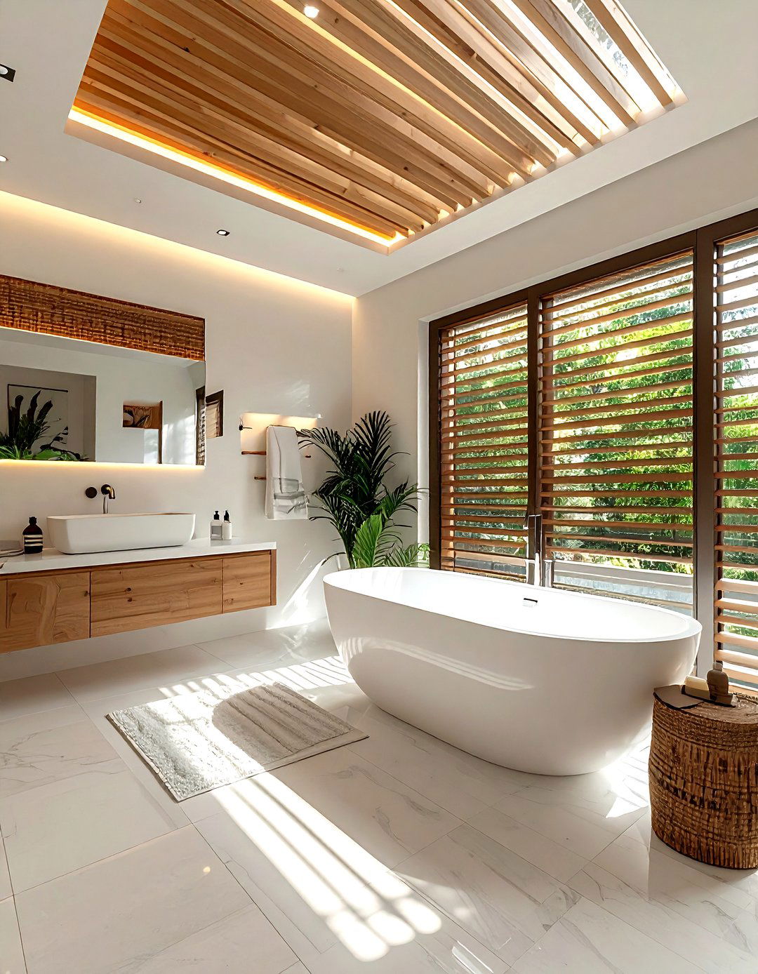 Wood slat ceiling bathroom - 30 show home bathroom ideas