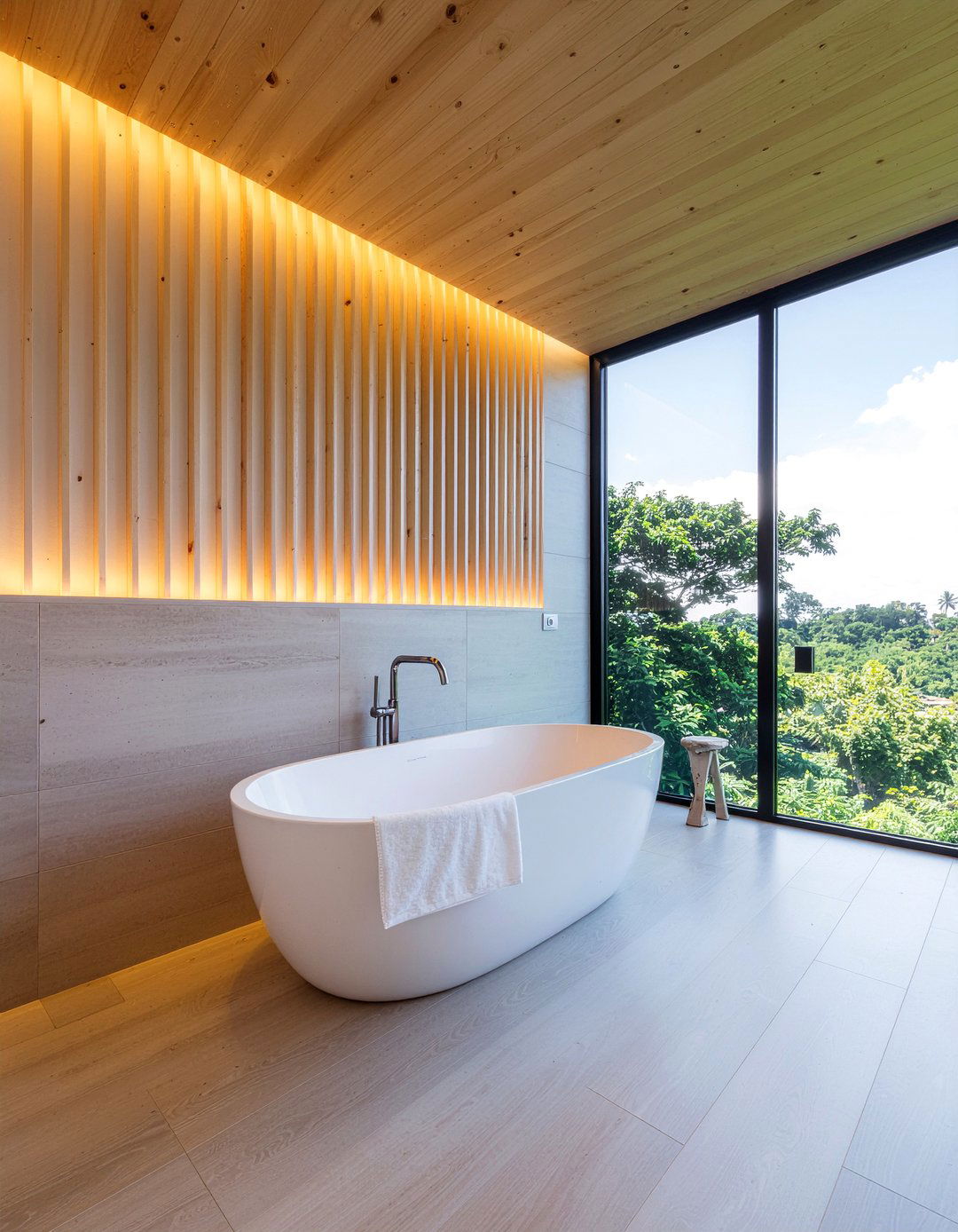 Wood slat wall - 30 bathroom makeover ideas