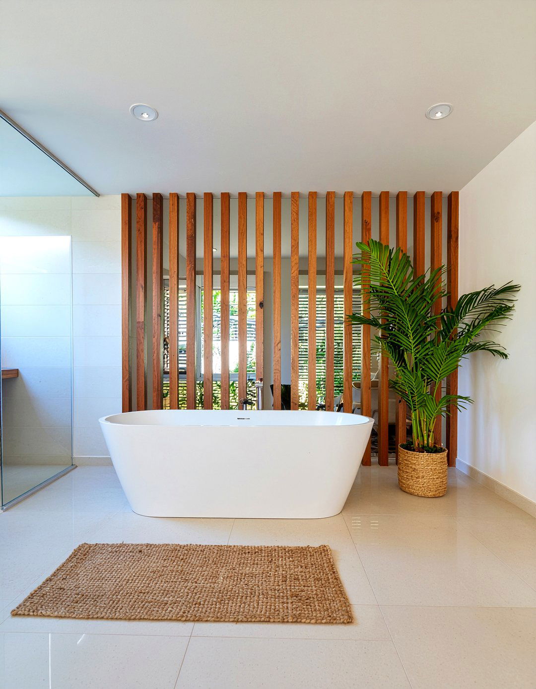 Wood slat wall - 30 bathroom trendy element ideas