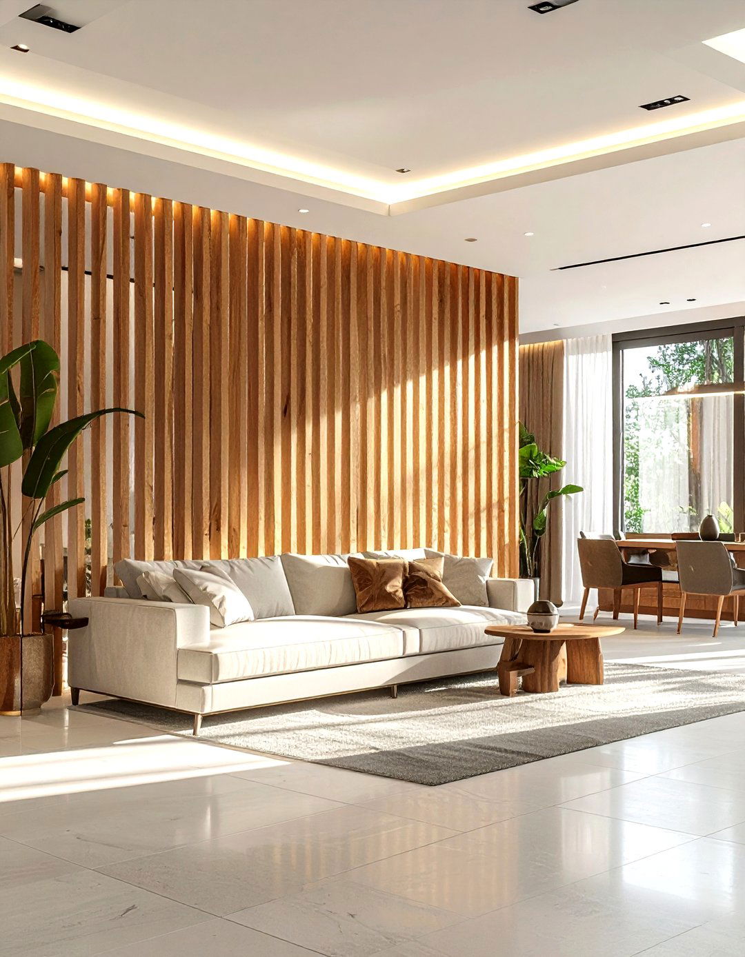 Wood slat wall - 30 living room zoning ideas