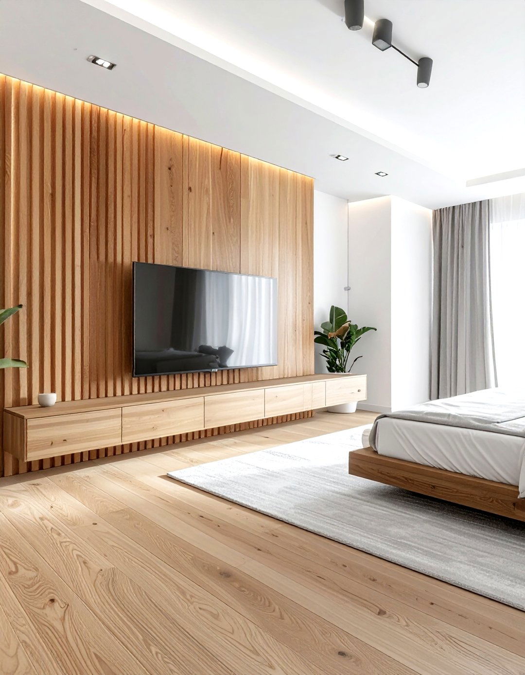 Wood slat wall - 30 Scandinavian minimalist decor ideas
