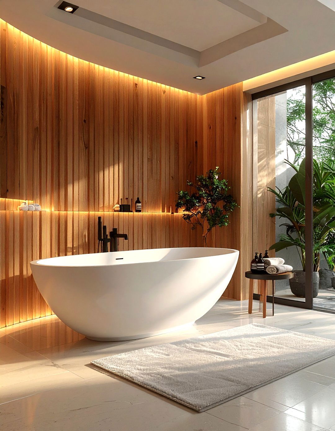 Wood slat wall - 30 wood accent bathroom ideas