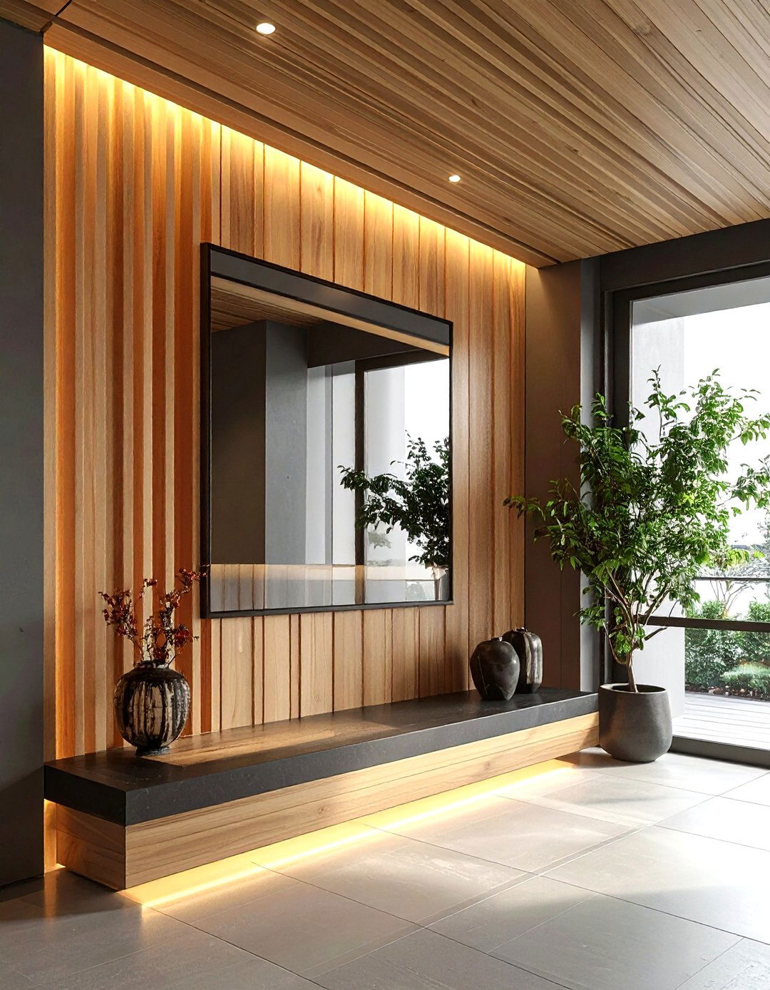 Wood slat wall - 30 zen bathroom ideas