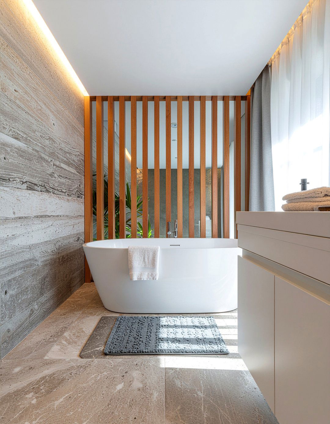 Wood slat wall bathroom - 30 new home bathroom ideas