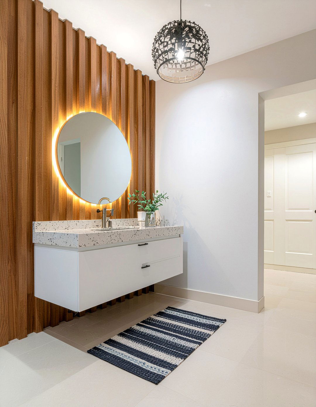 Wood slat wall bathroom - 30 bathroom total transformation ideas