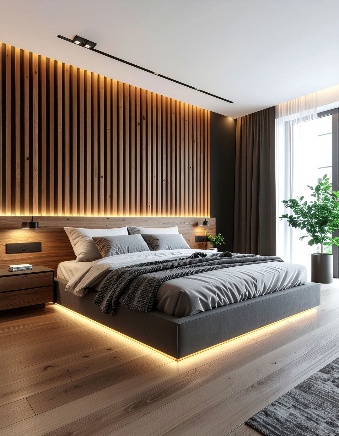 Wood slat wall bedroom - 30 bedroom wall texture ideas