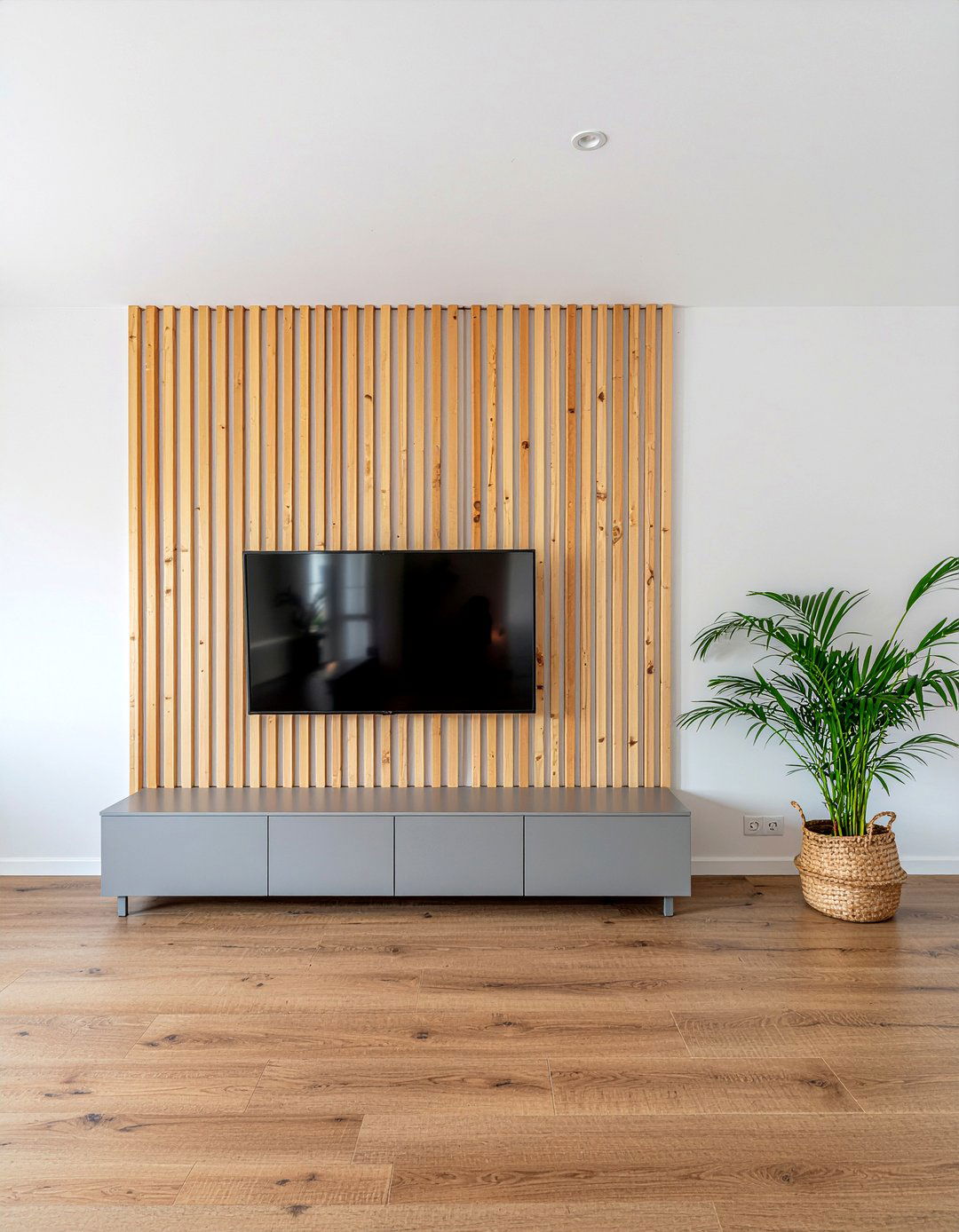 Wood slat wall living room - 30 scandinavian living room ideas
