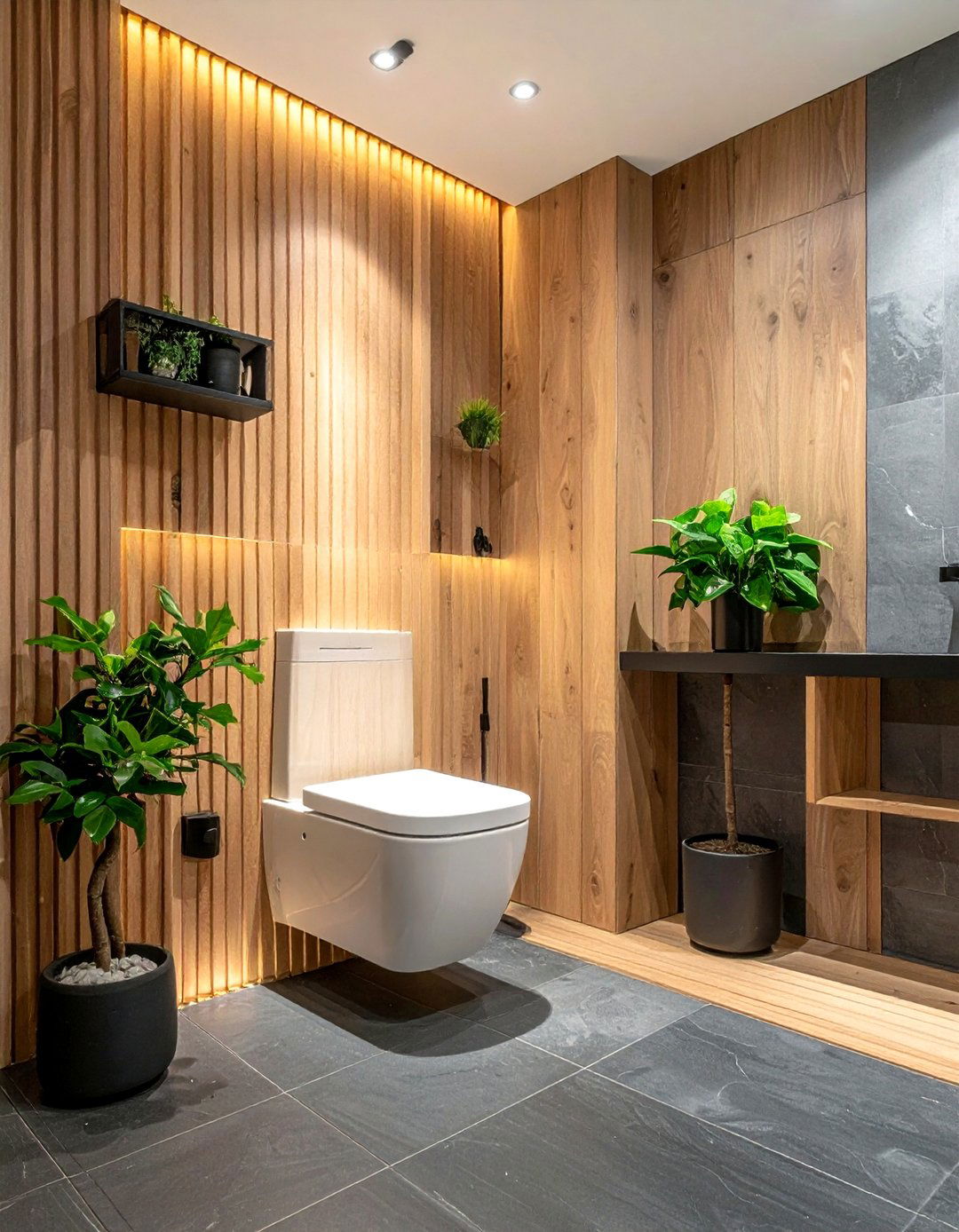 Wood slat wall paneling - 30 water closet ideas
