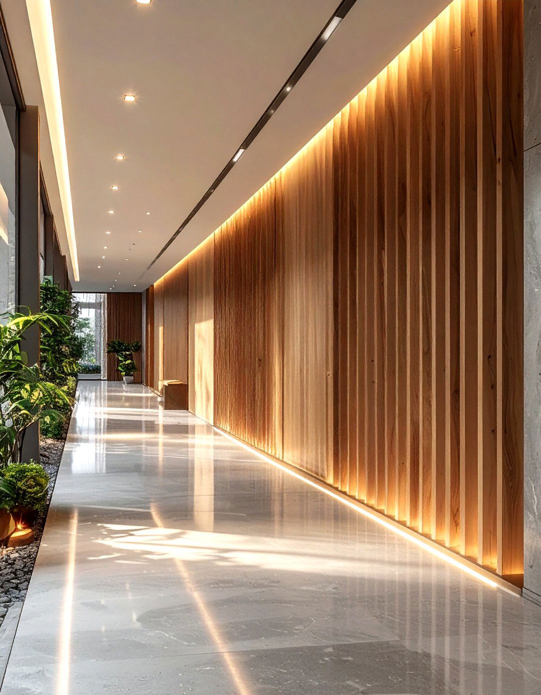 Wood slats - 30 long hallway ideas