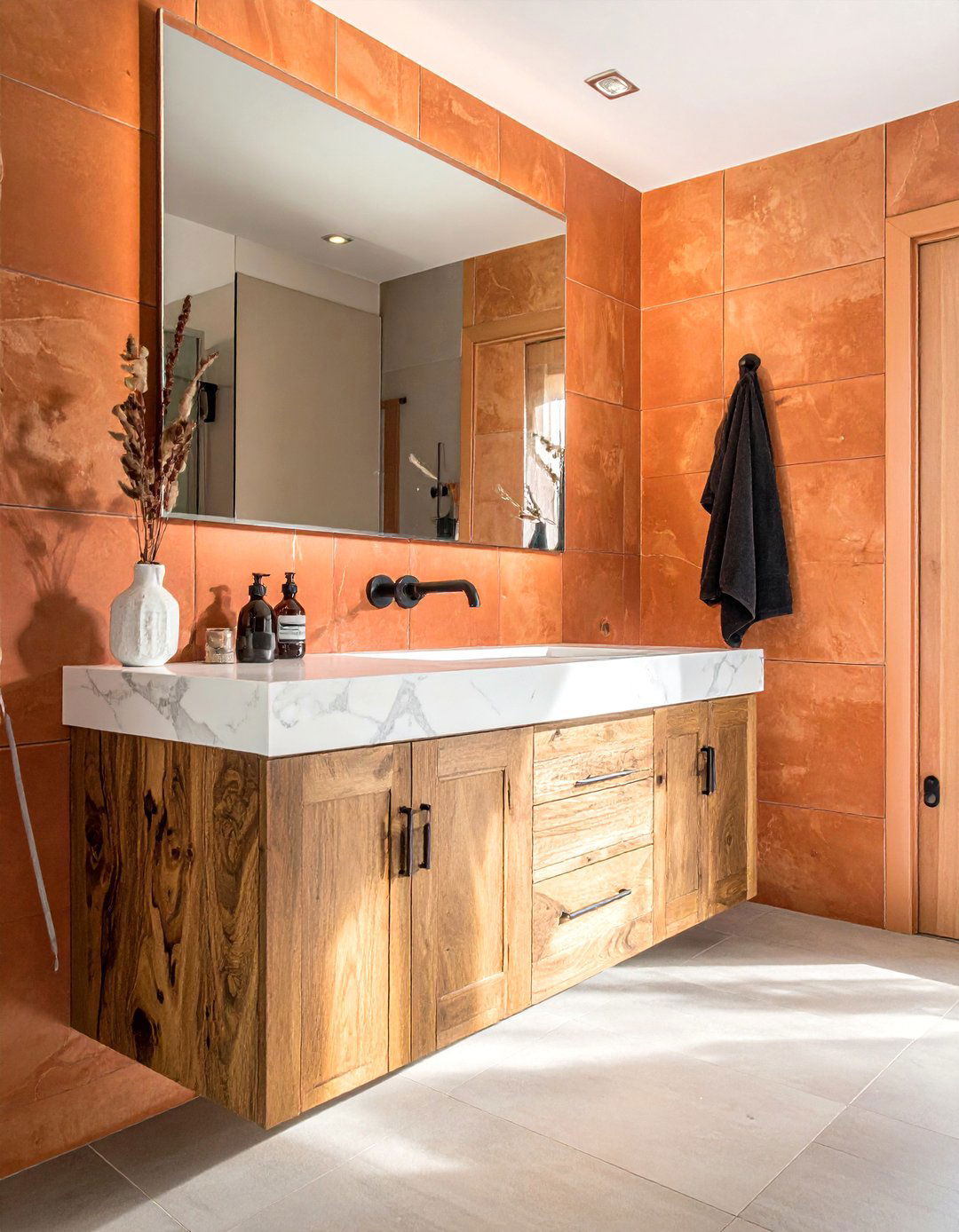 Wood vanity bathroom - 30 boho bathroom ideas