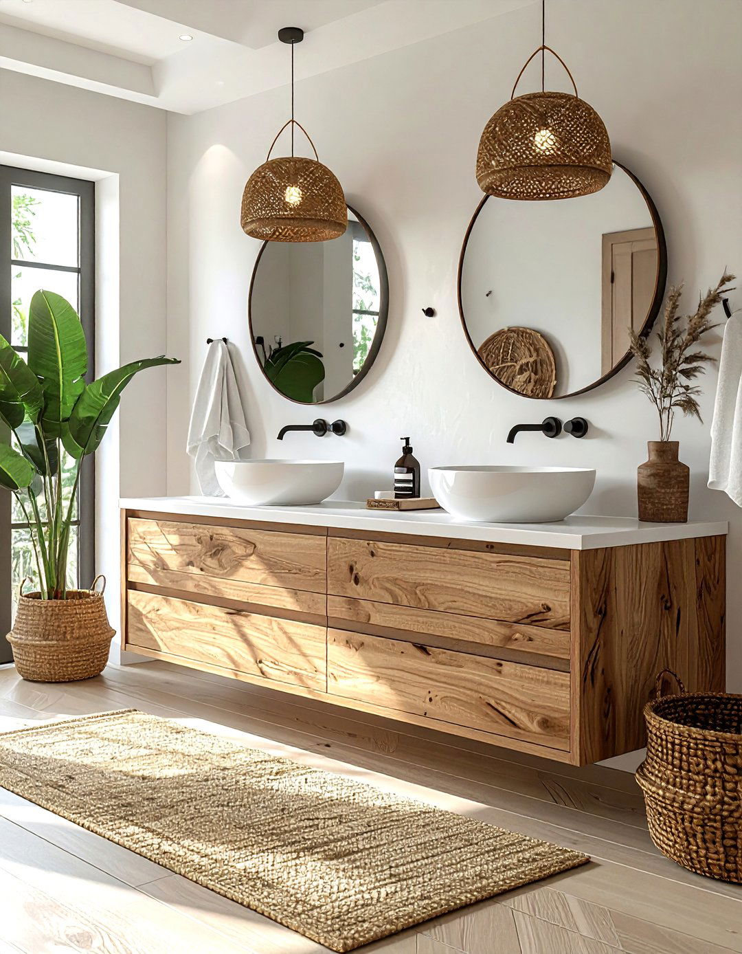 Wood vanity white countertop - 30 brown and white bathroom ideas