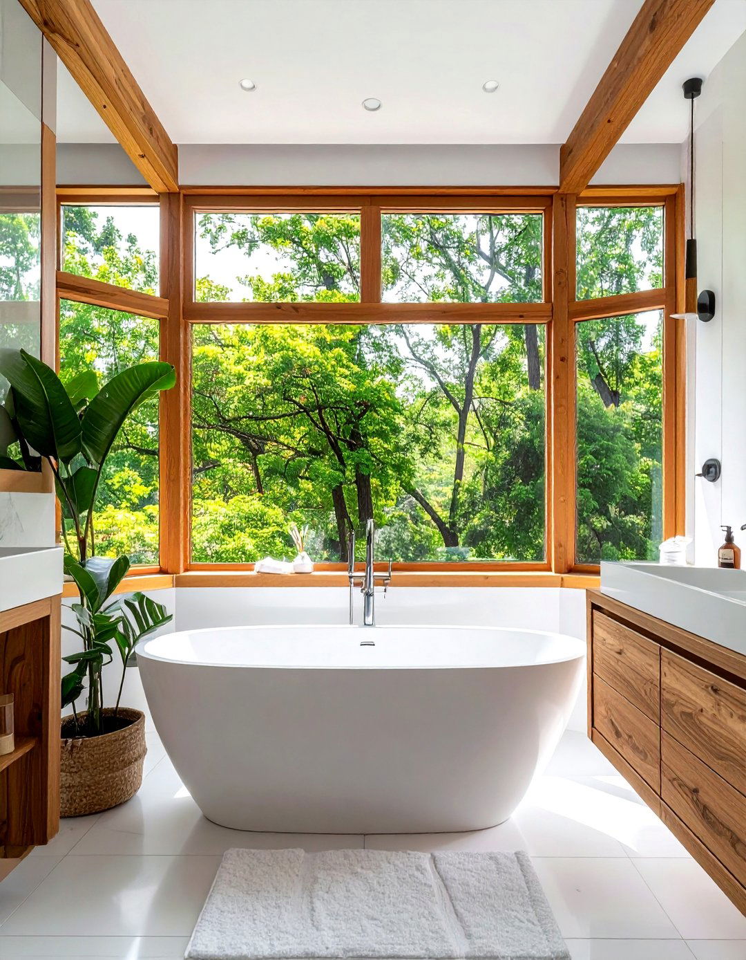 Wood window trim white bathroom - 30 white and wood bathroom ideas