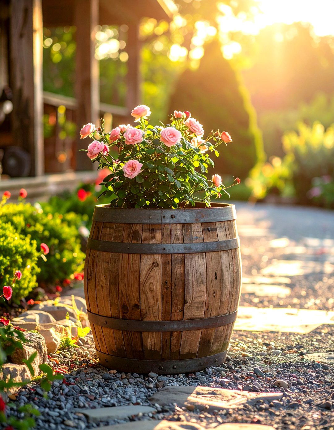 Wooden Barrel Planter - 30 decorative planter ideas
