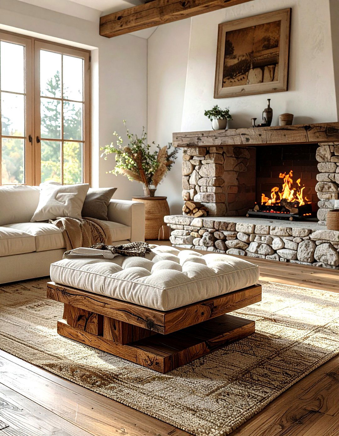 Wooden Base Ottoman - 30 living room ottomans