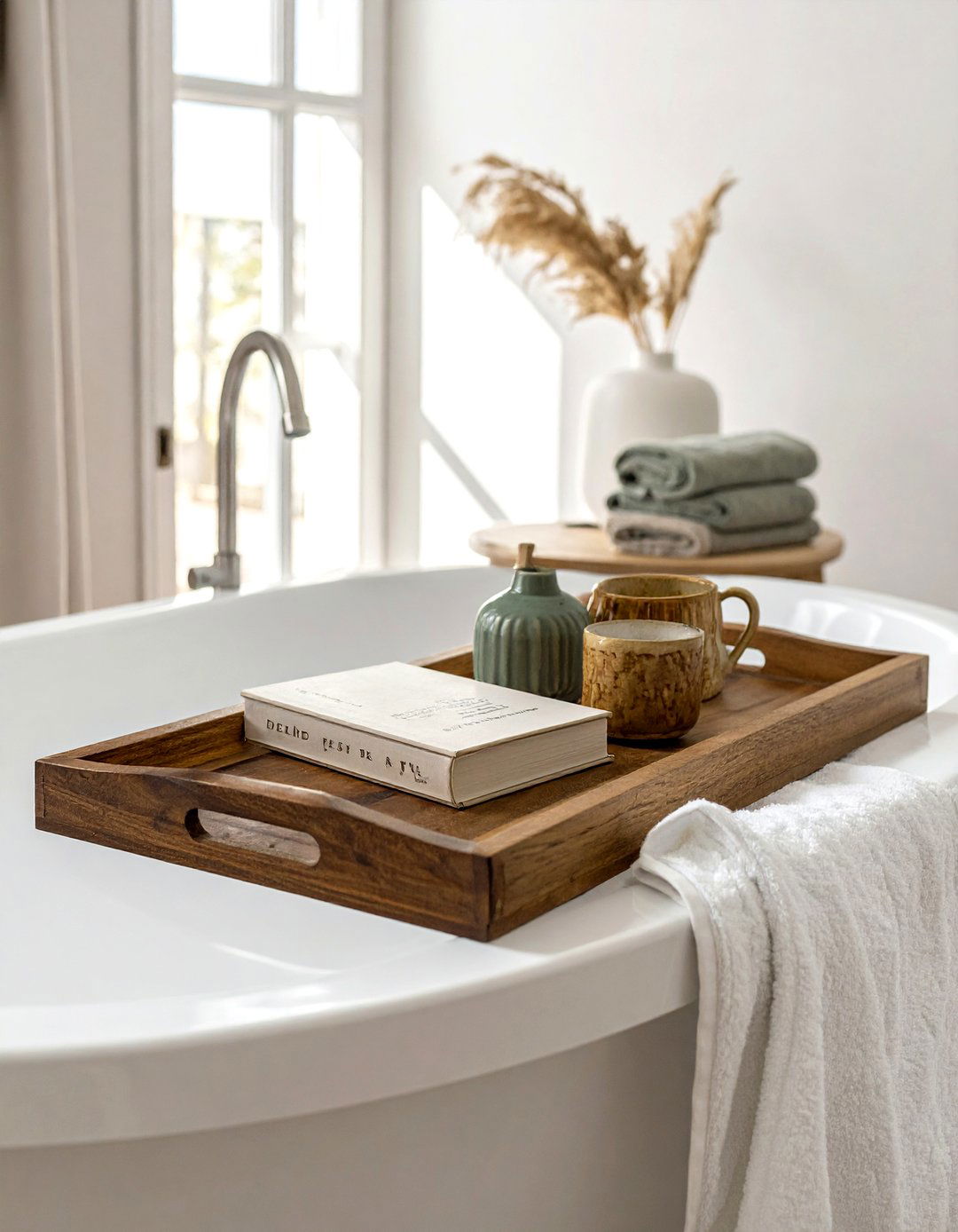 Wooden Bath Tray - 30 bathroom warmth ideas