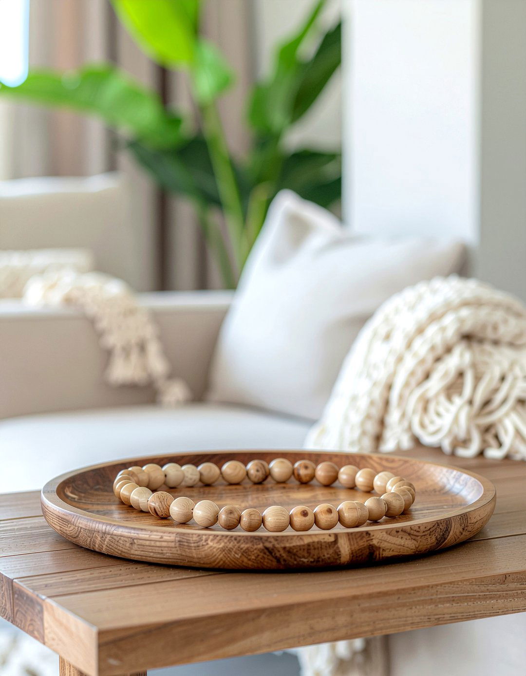 Wooden Bead Garland - 30 entryway table decor ideas