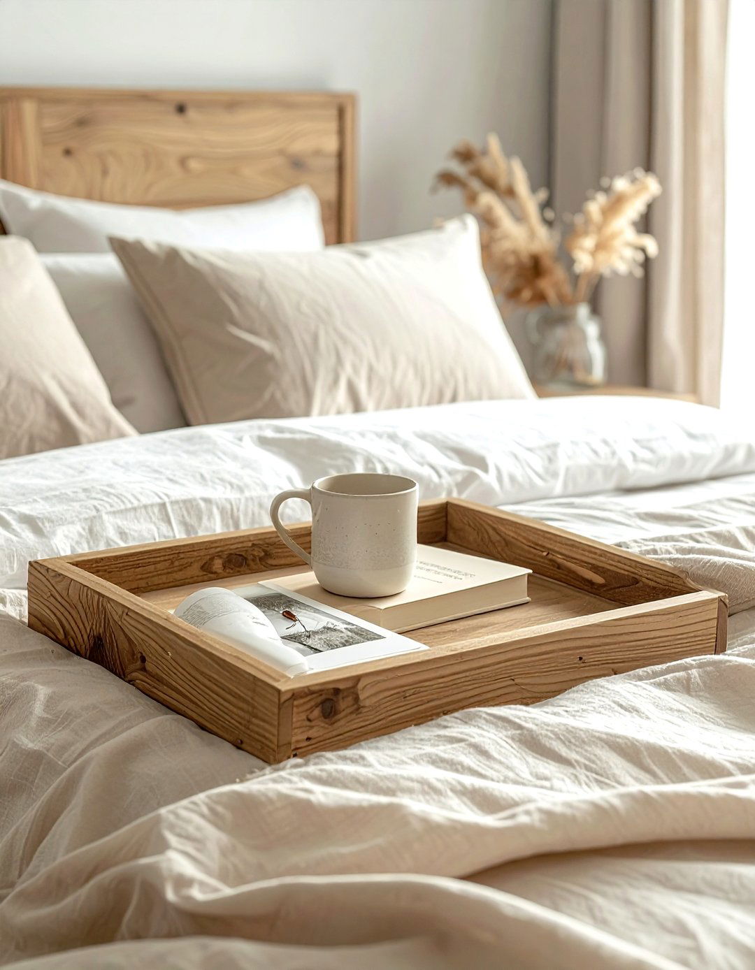 Wooden Bed Tray - 30 beige bedroom accessories ideas