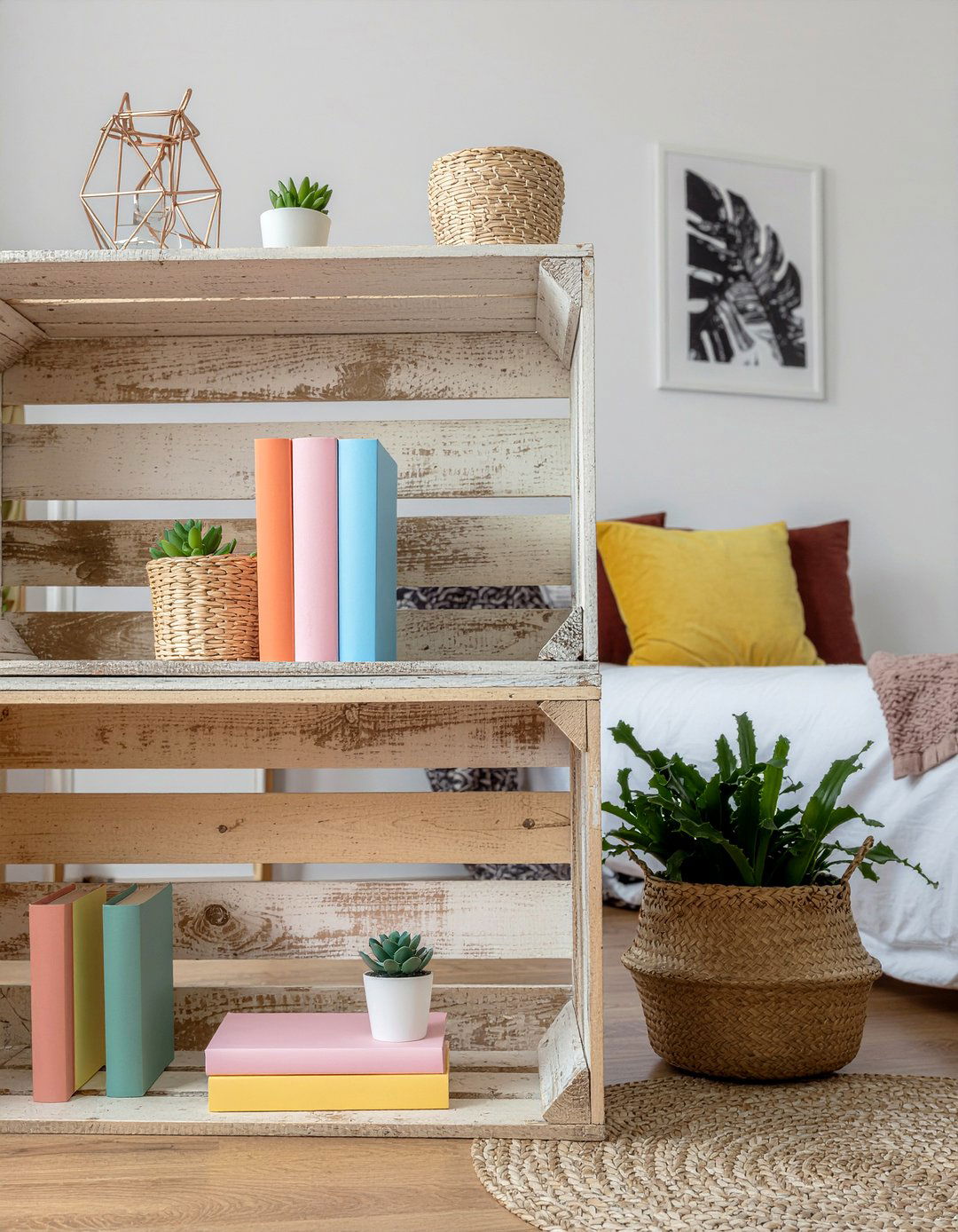 Wooden Crate Bookshelf - 30 cheap bedroom furniture ideas