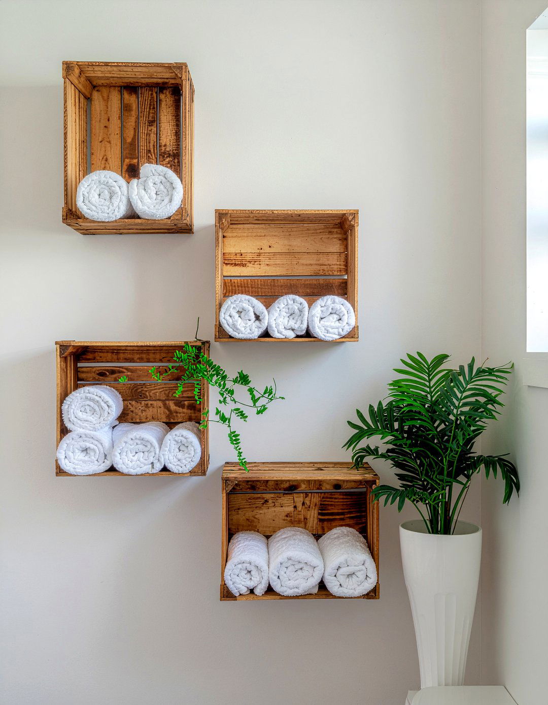 Wooden Crate Shelves - 30 recycled material bathroom ideas