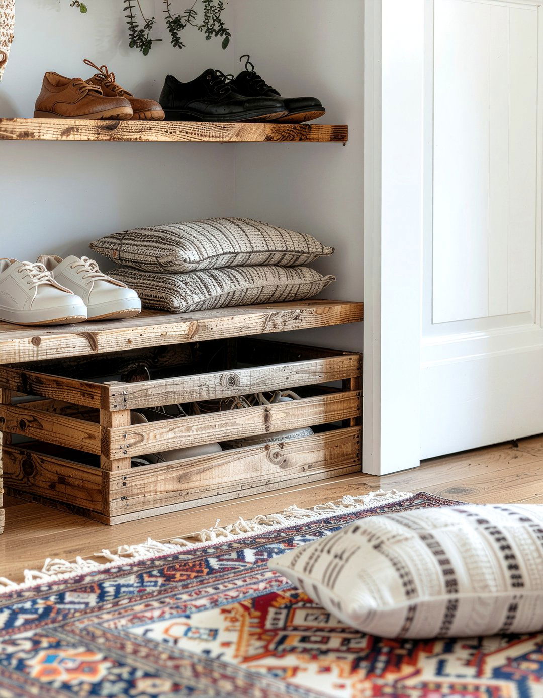 Wooden Crate Shoe Shelf - 30 entryway storage ideas