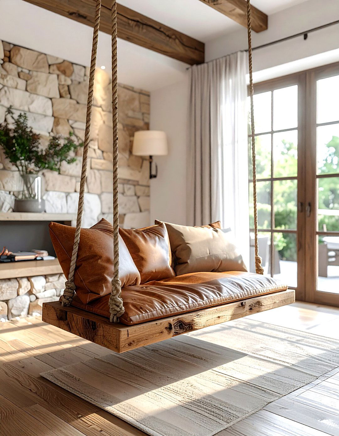 Wooden Indoor Swing - 30 living room hanging chair ideas