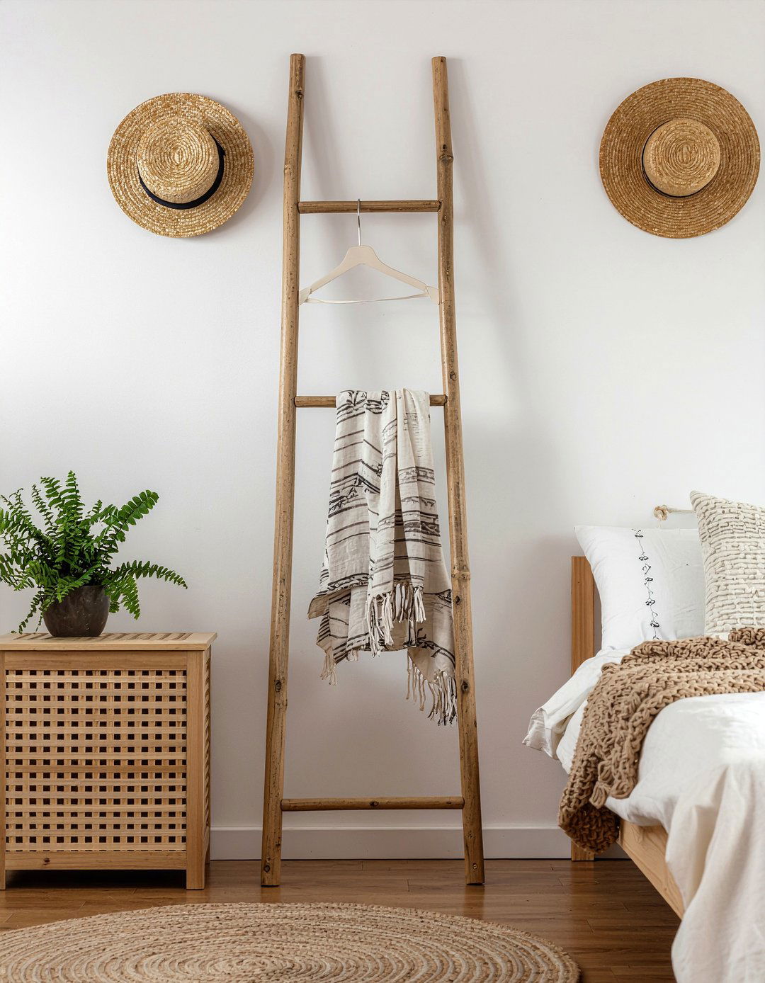 Wooden Ladder Clothing Rack - 30 cheap bedroom furniture ideas
