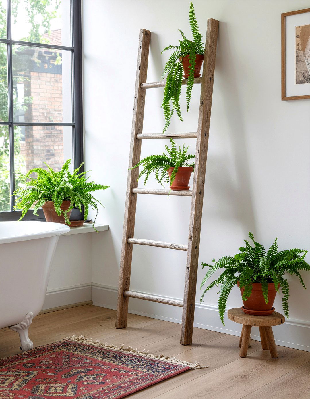 Wooden Ladder Plant Stand - 30 bathroom planter ideas