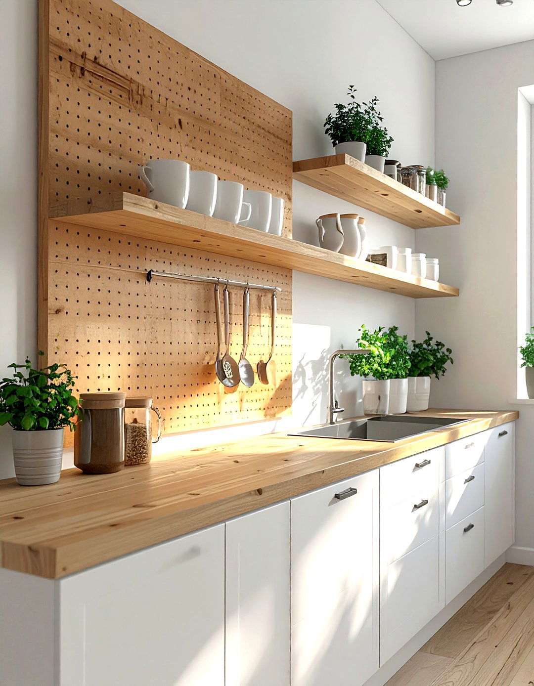 Wooden Pegboard - 30 kitchen wall decor ideas