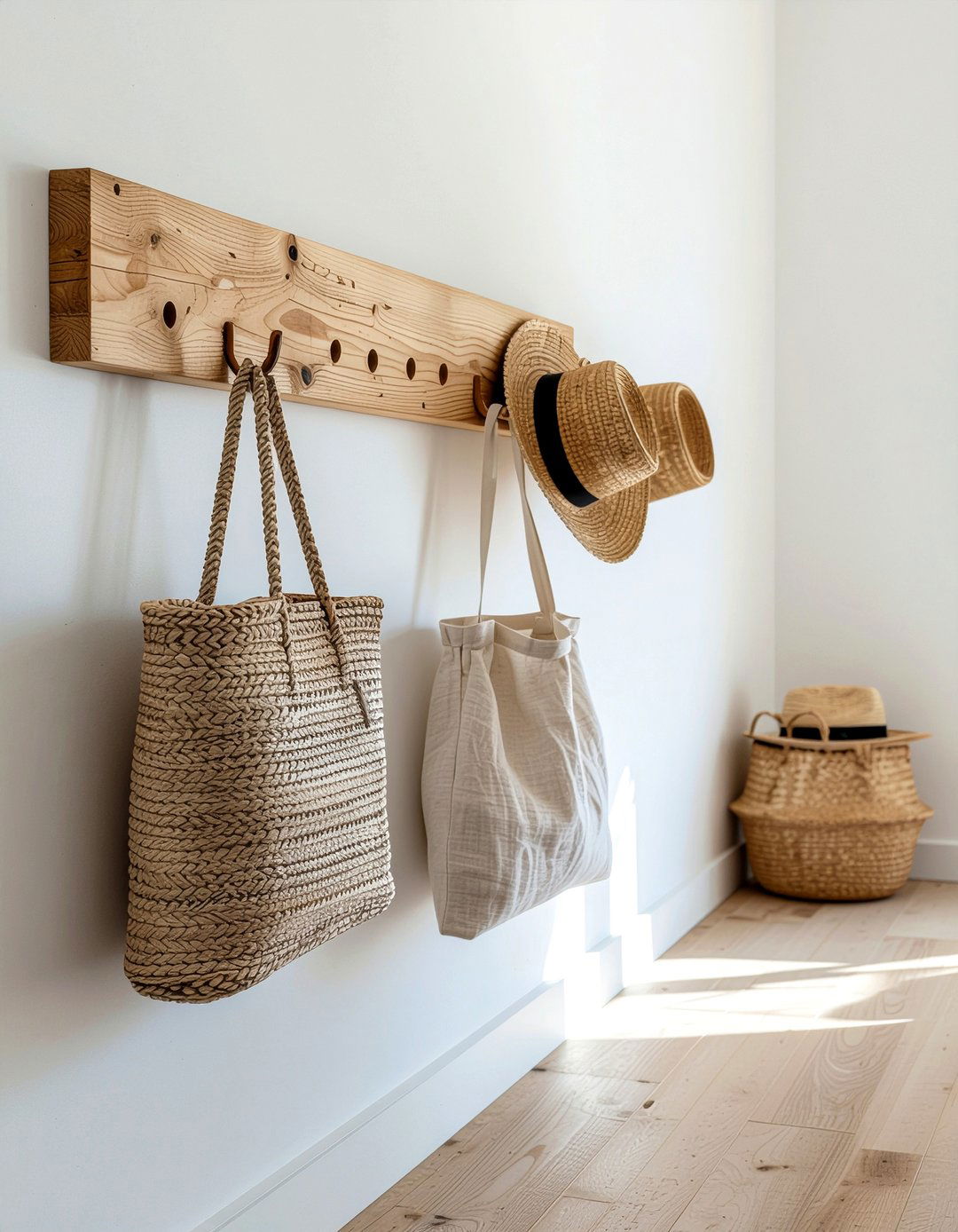 Wooden Shaker Peg Rail - 30 entryway hook ideas
