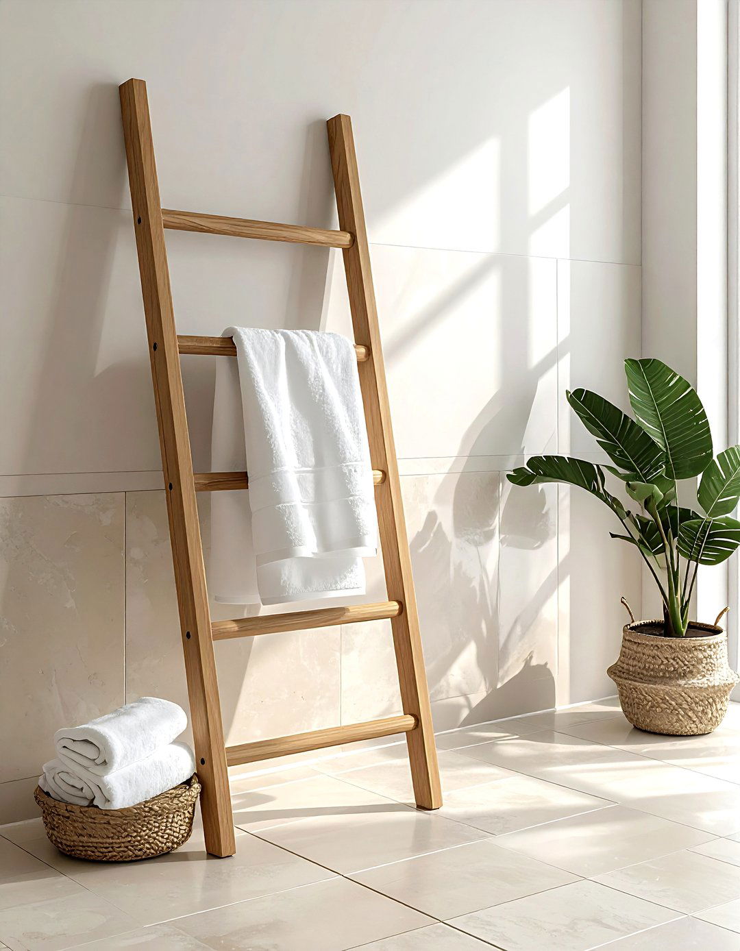 Wooden Towel Ladder For Bathroom - 30 vintage modern bathroom ideas