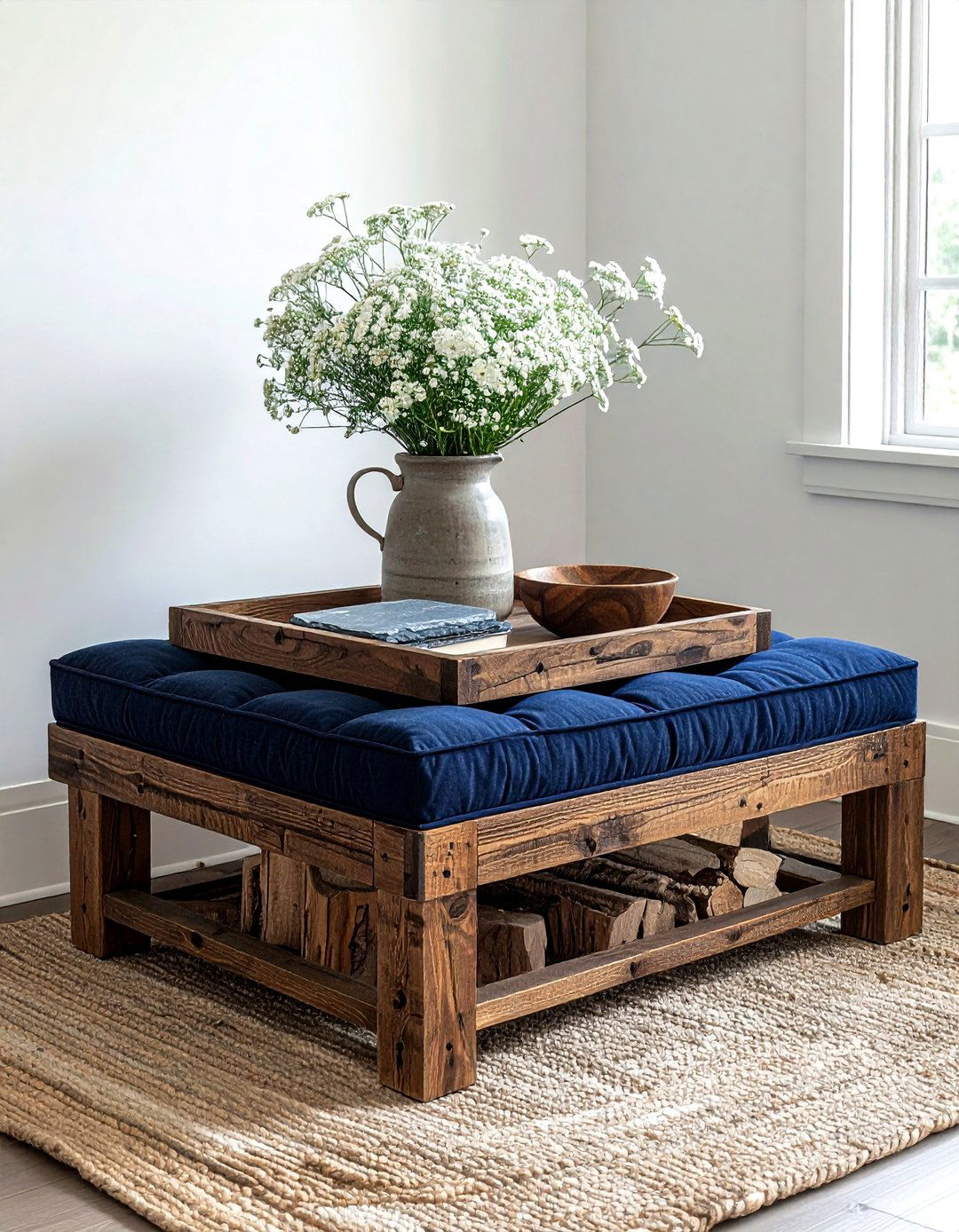 Wooden Tray Ottoman Arrangement - 30 ottoman styling ideas