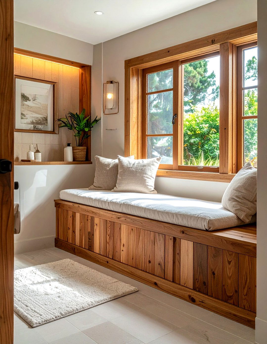 Wooden Window Seat - 30 bathroom window seat ideas