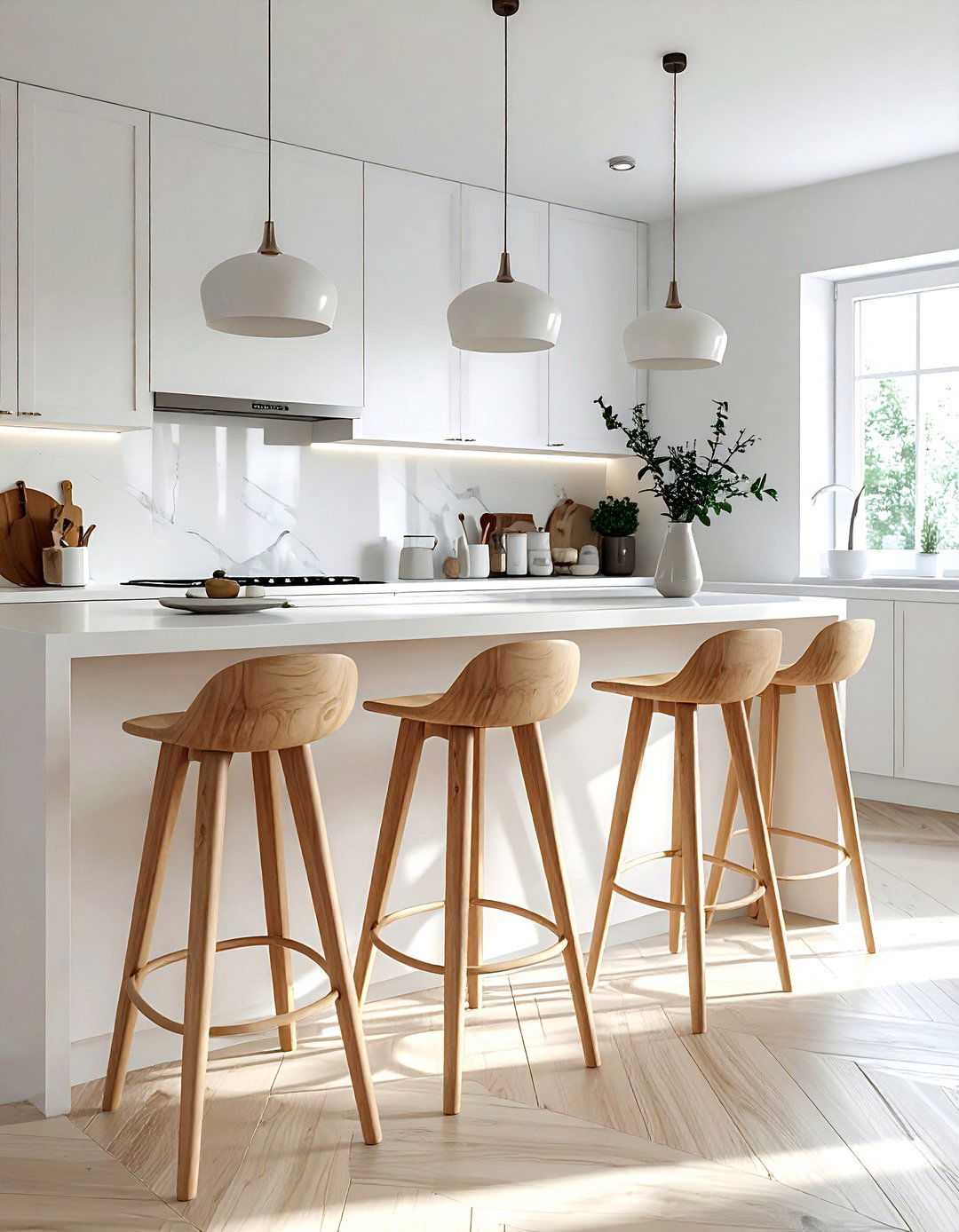 Wooden bar stools - 30 Nordic kitchen ideas