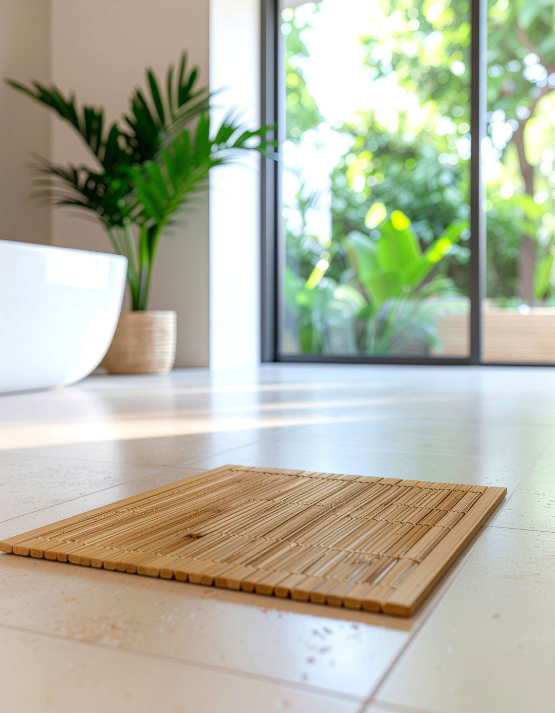 Wooden bath mat - 30 affordable bathroom ideas