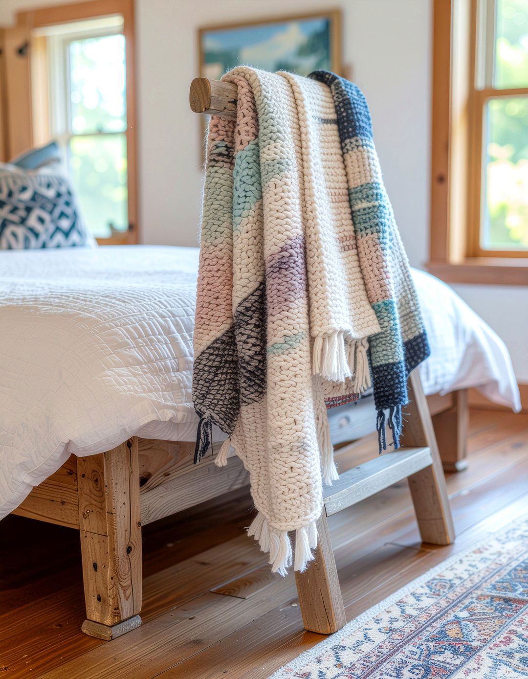 Wooden blanket ladder - 30 DIY bedroom decor ideas