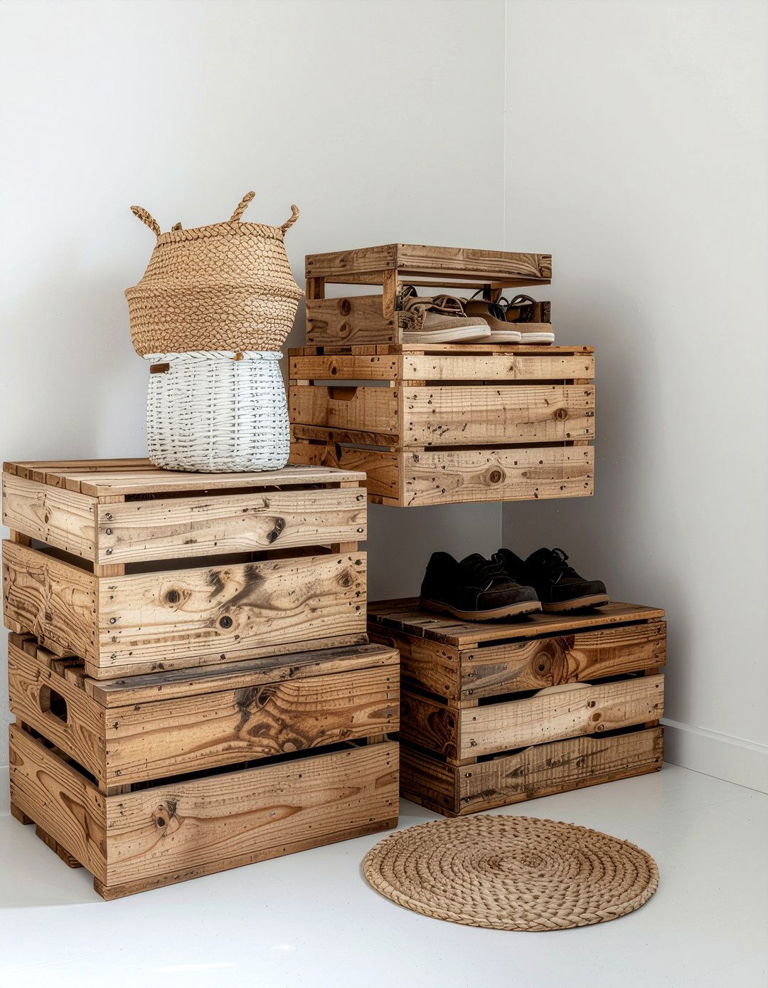 Wooden crate shoe storage - 30 entryway shoe storage ideas