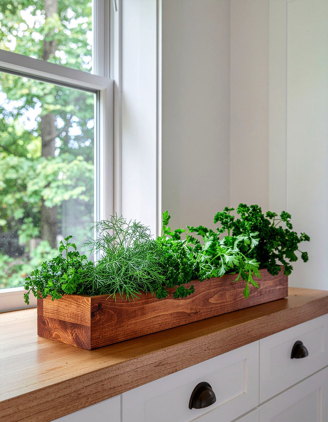 Wooden herb box kitchen windowsill - 30 kitchen window herb garden ideas