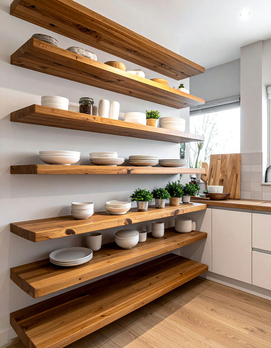 Wooden kitchen shelves - 30 townhouse kitchen ideas