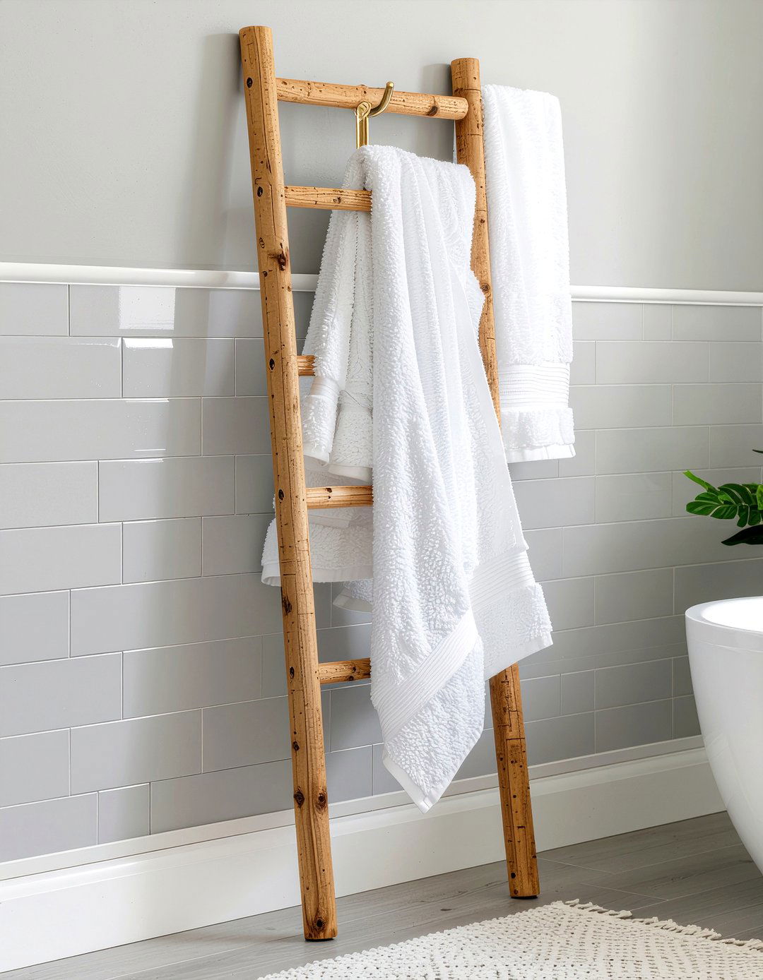 Wooden ladder towel rack - 30 bathroom handmade ideas