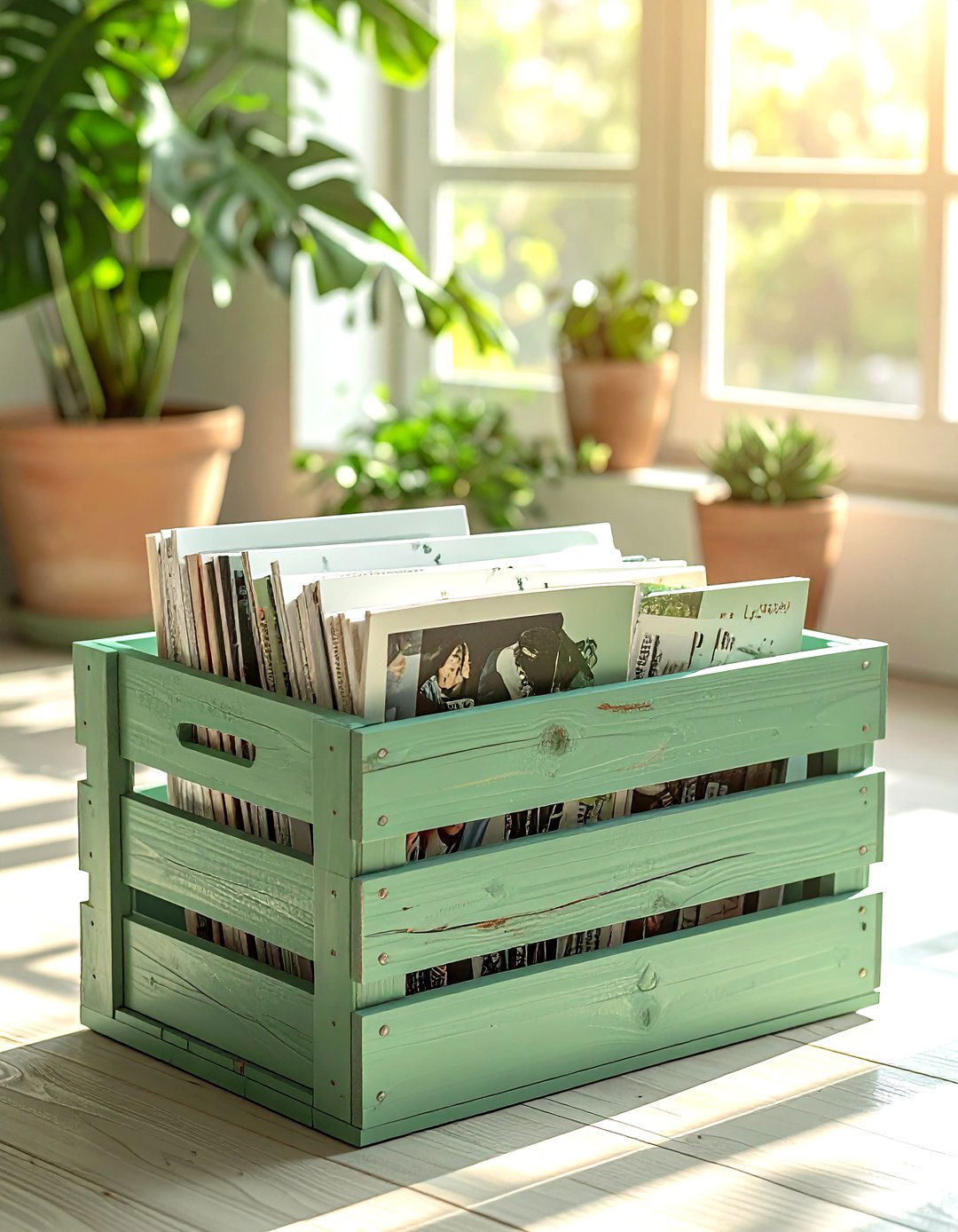 Wooden magazine crate - 30 magazine decor ideas