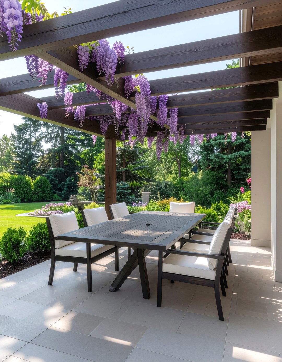 Wooden pergola over patio - 30 garden dining ideas