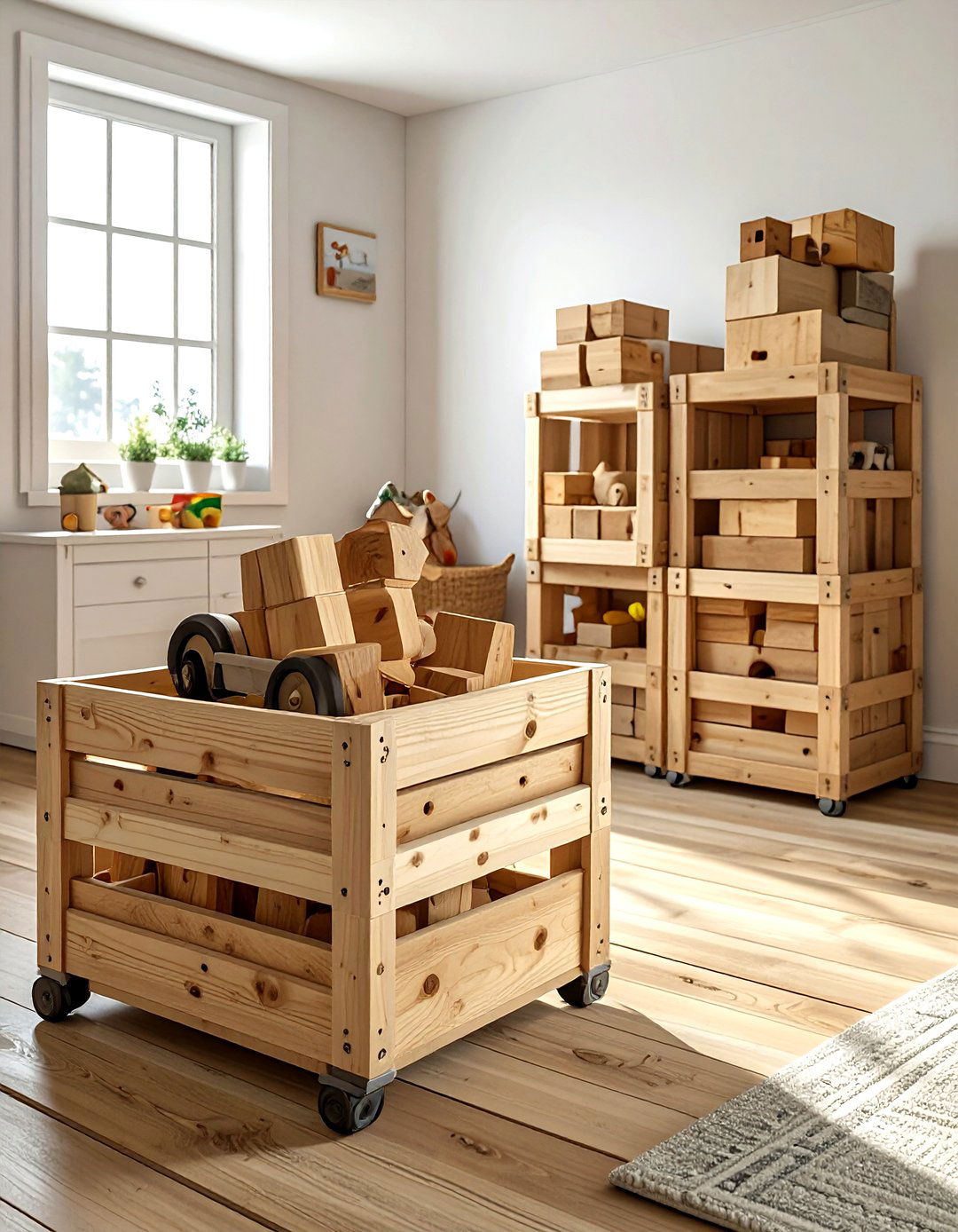 Wooden toy crates - 30 playroom storage ideas