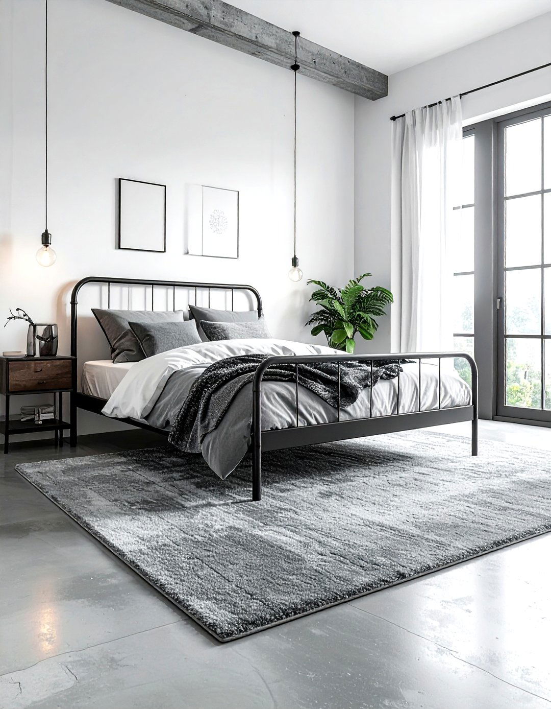 Wool Area Rug - 30 industrial gray bedroom ideas
