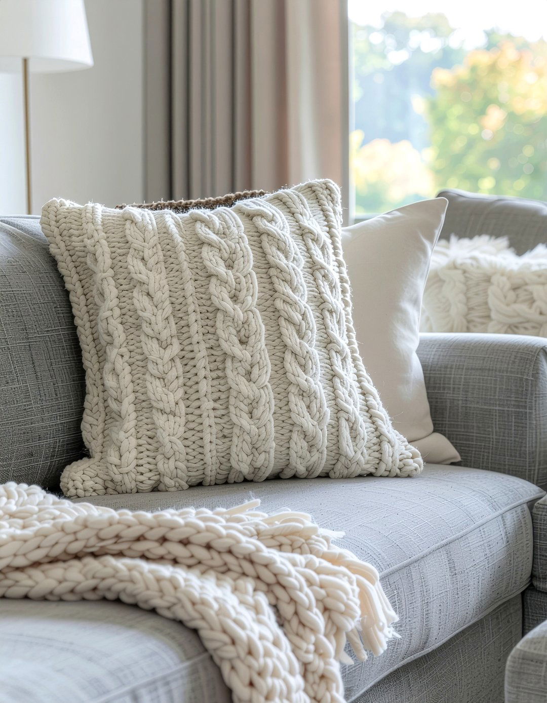 Wool Cable Knit Pillow - 30 wool living room ideas