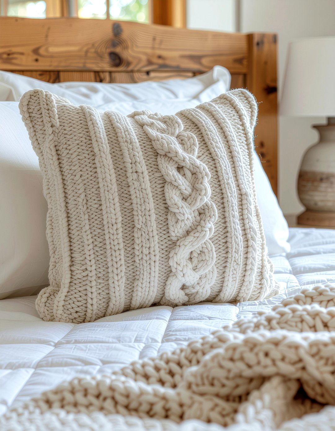 Wool Cable Knit Pillow - 30 wool bedroom ideas
