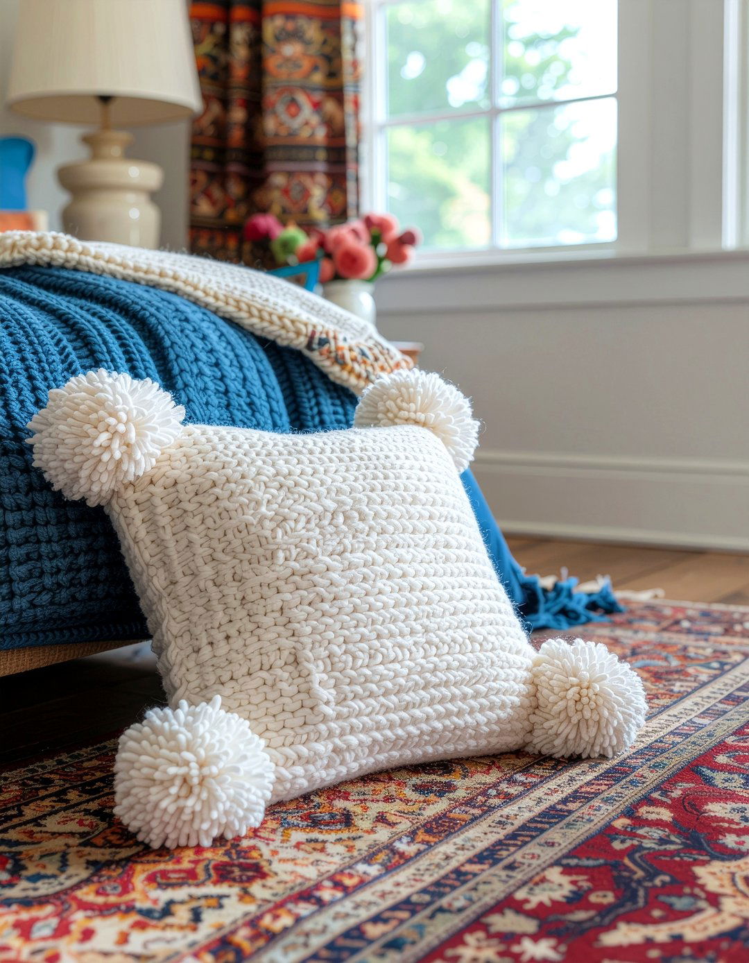 Wool Pom Pom Pillow - 30 wool bedroom ideas