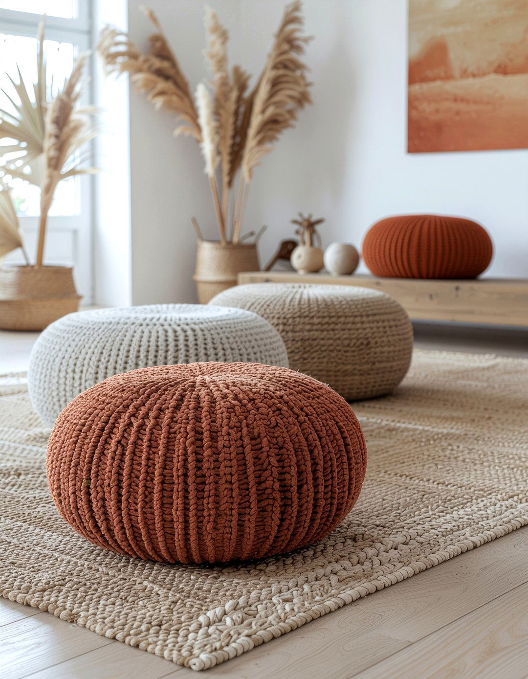 Wool Pouf Ottoman - 30 wool living room ideas