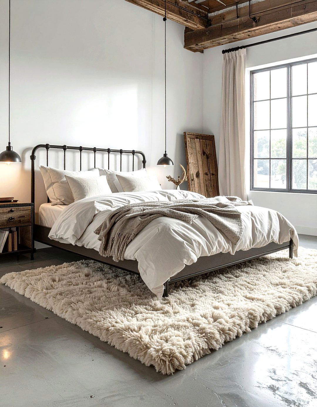 Wool rug industrial bedroom - 30 industrial beige bedroom ideas