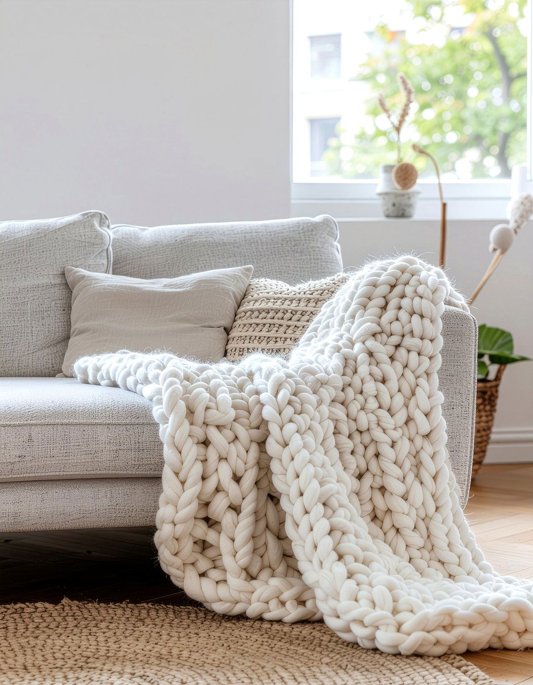 Wool throw blankets decor - 30 Scandinavian minimalist living room ideas